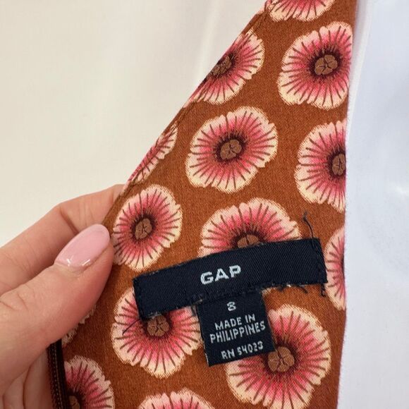 Vtg Y2K GAP Midi Slip Dress Floral Print Brown Pink 100% Cotton Back Zip Size 8 - Picture 7 of 11
